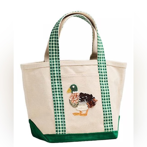 Anthropologie Handbags - Anthropologie Embroidered Duck Tote - Green and Cream embroidered beaded new